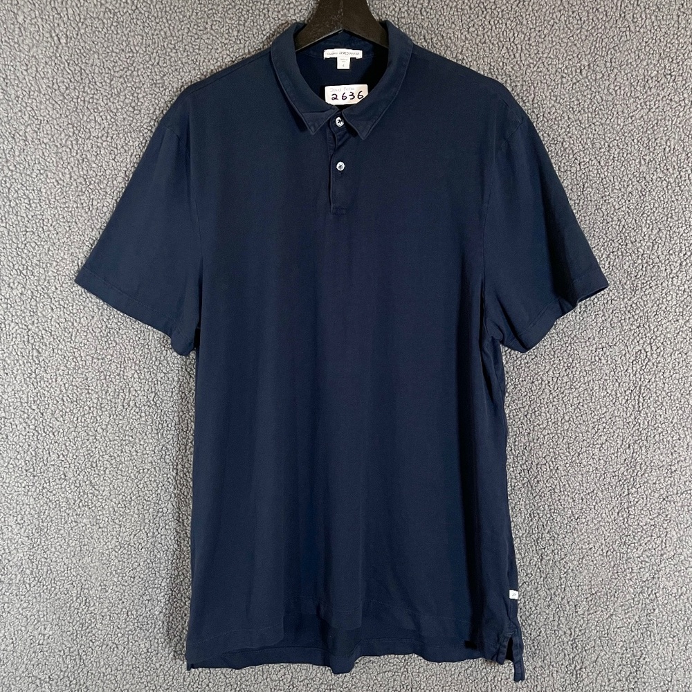 James Perse Sueded Jersey Polo Shirt - Men's Size 4 / XL - Dark Blue